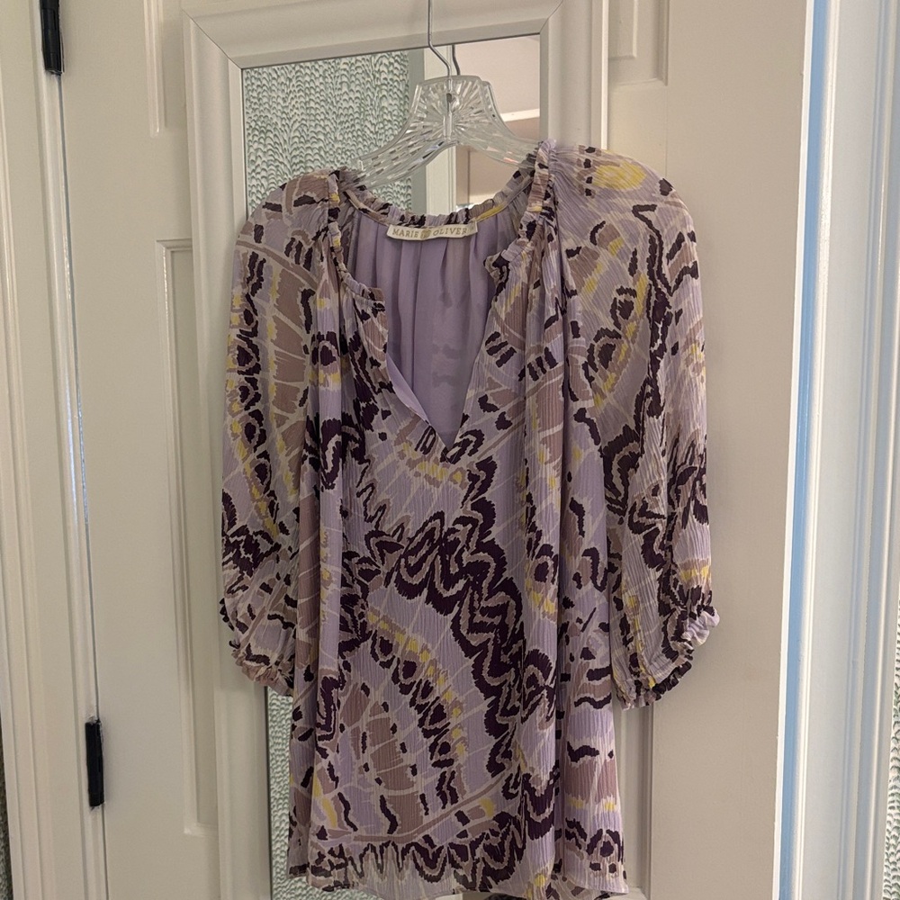 Marie Oliver Lavender Print Tunic with Yellow Accents